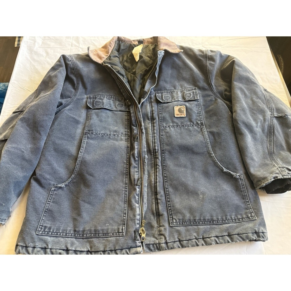 Vintage Carhartt Chore Coat Blue‎ Duck Canvas Blanket Lined Work Jacket XXL